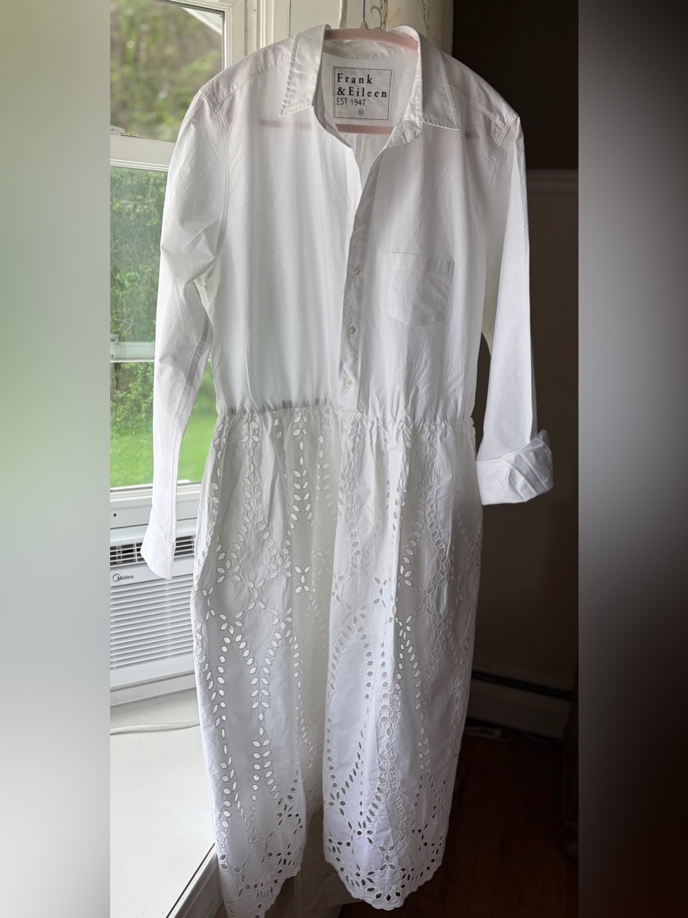Frank & Eileen White Eyelet Long-Sleeve Midi Shirt Dress